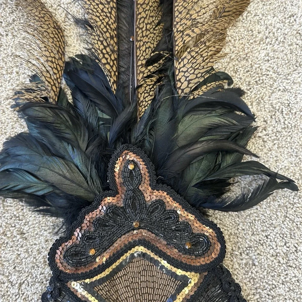 Gypsy Renaissance Black Feather Masquerade Mask Bead Garland Gothic Boho Big 48